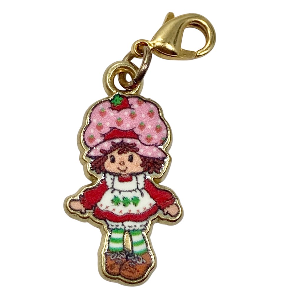 Strawberry Shortcake Clip On Charm Zipper Pull Bag Purse Gold Tone Acrylic Pink
